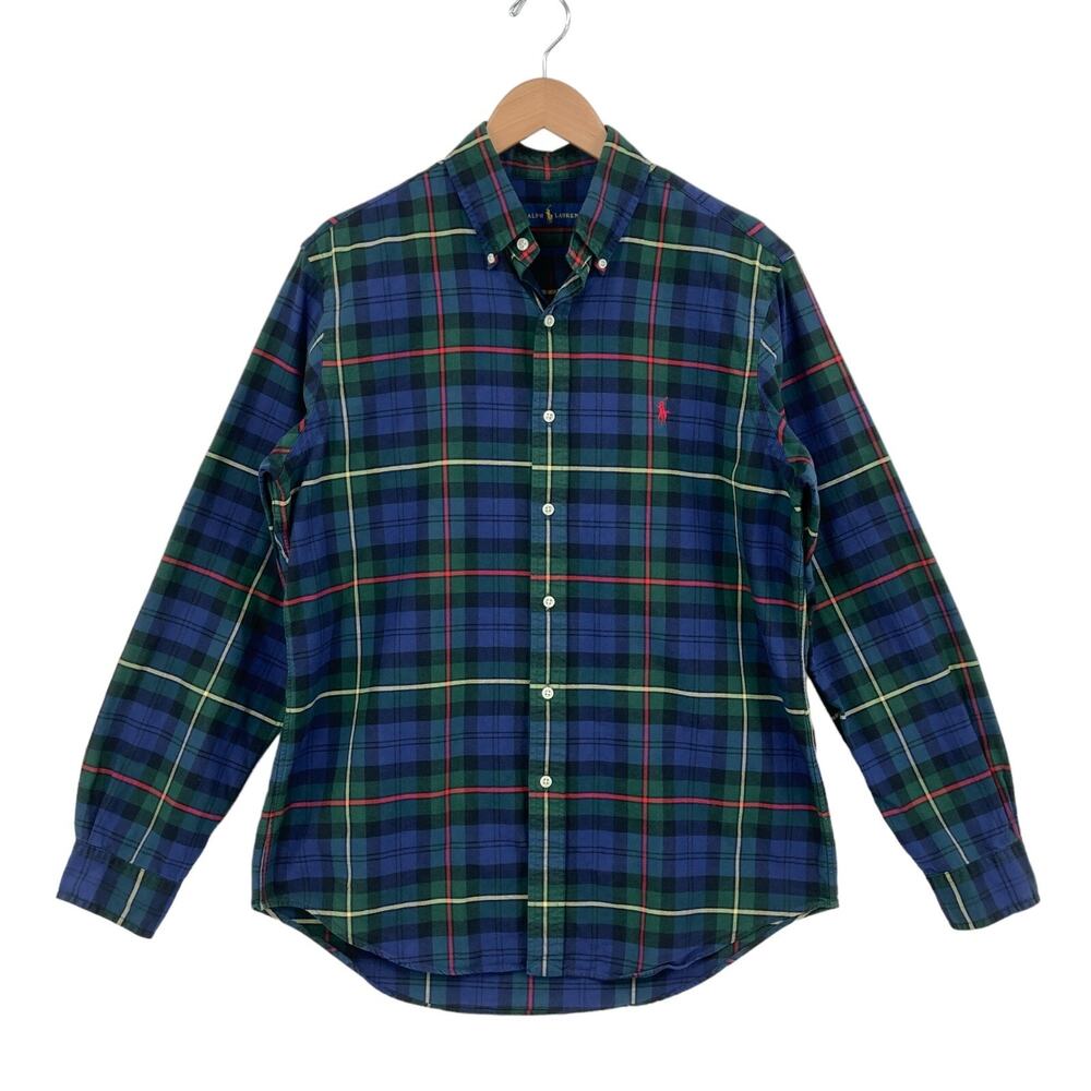 Ralph Lauren Shirt Mens Medium Multi Plaid Cotton Pony Logo Collared Button Down